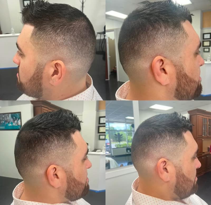 Four fresh fades from the shop, side and back views.